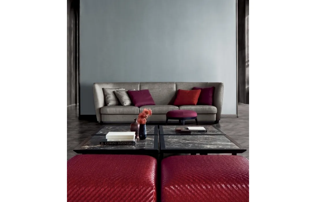 Pouf Carmen in cuoio intrecciato di Flexform