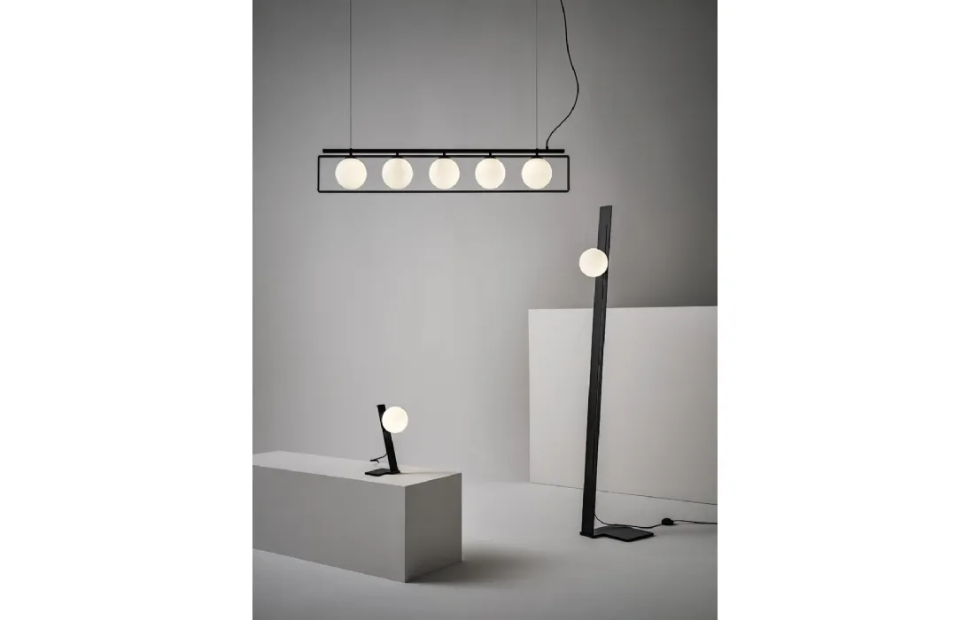 Lampada in acciaio nero a 5 luci Suspense Sospensione di Midj