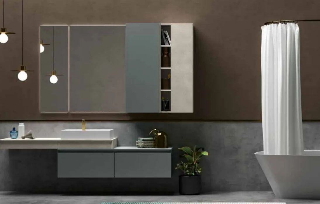 Mobile da Bagno sospeso in laccato carta da zucchero e top in laccato effetto resina 45 01 di Birex