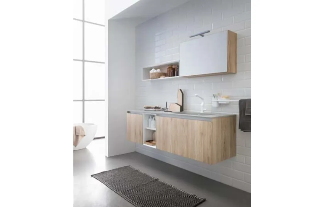 Mobile da Bagno sospeso in melaminico rovere e top in mineral marmo grigio 45 12 di Birex