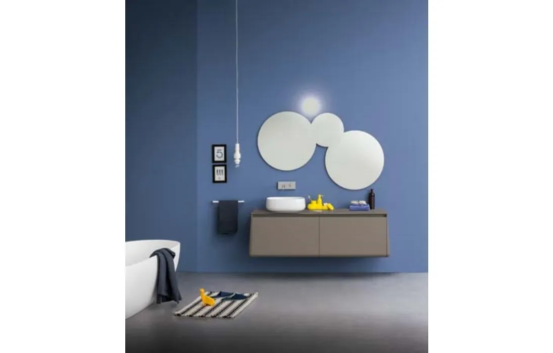 Mobile sospeso da bagno in laccato opaco con top in vetro laccato lucido Campus 03 di Birex