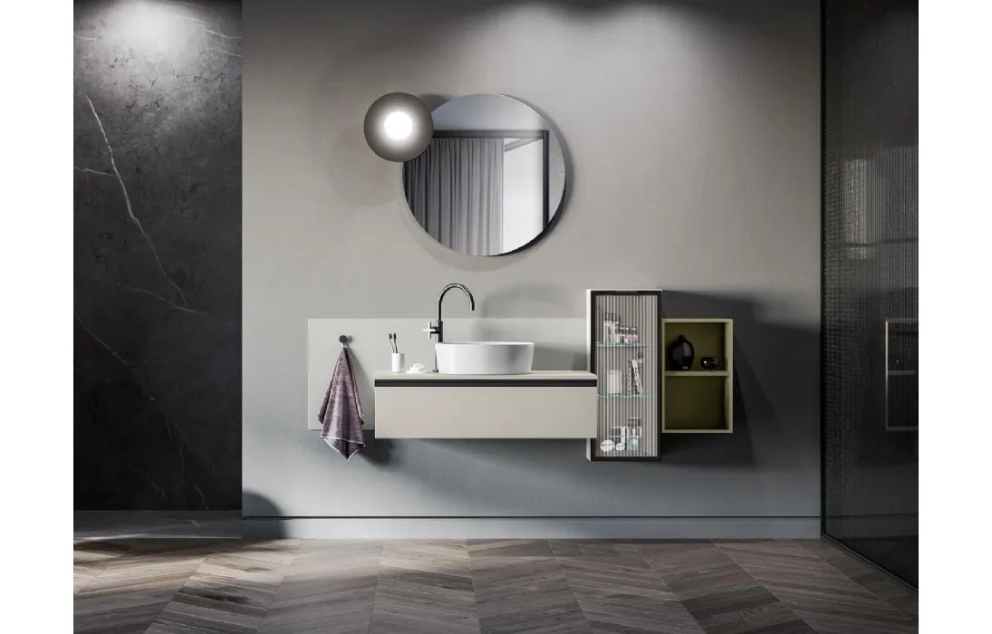 Mobile da Bagno sospeso Deep 06 in laccato effetto cemento perla di Birex