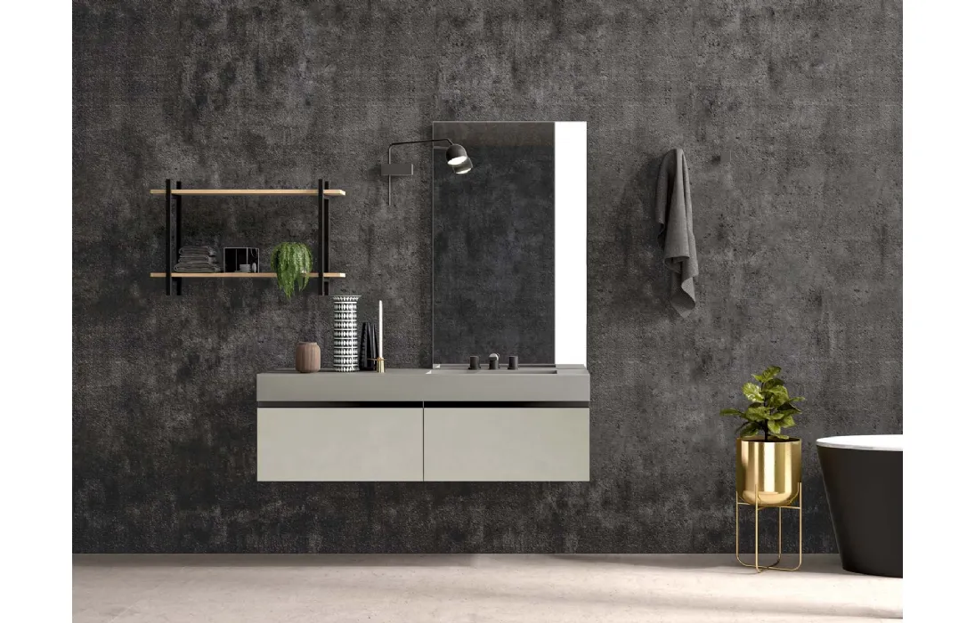 Mobile da Bagno sospeso Gola Up 01 in laccato effetto cemento perla di Birex