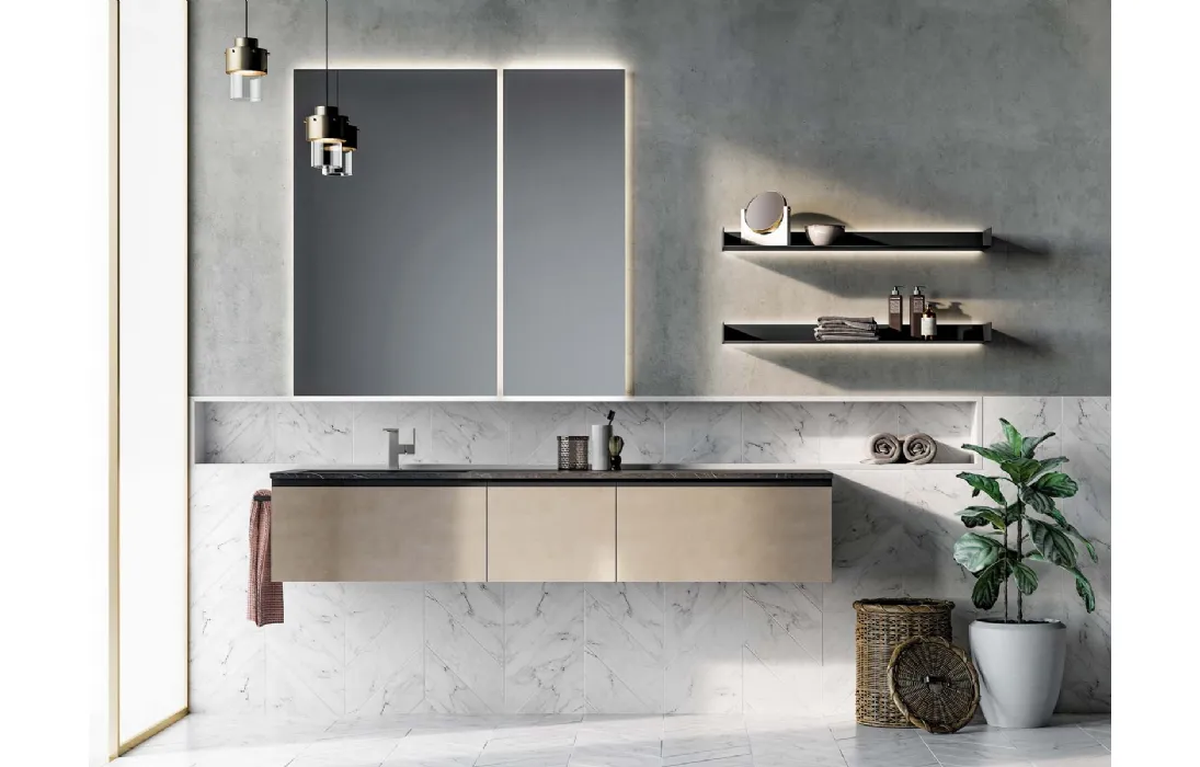 Mobile da Bagno sospeso Gola Up 07 in laccato metallico nichel di Birex