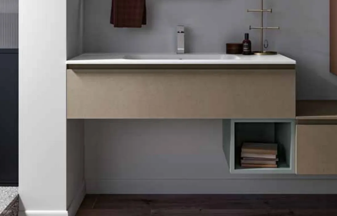 Mobile da bagno sospeso con top in ceramica bianco Lapis 03 di Birex