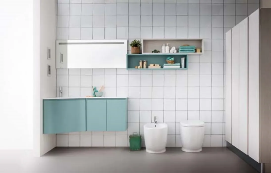 Mobile da bagno sospeso ad angolo in laccato opaco Lapis 07 di Birex