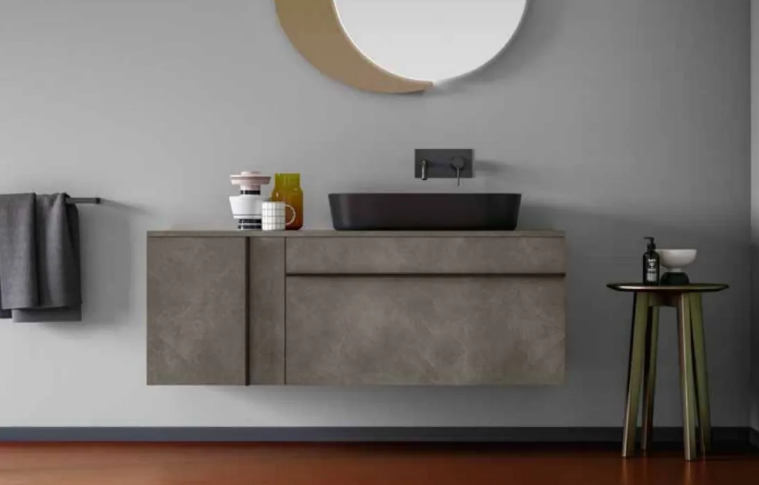 Mobile da Bagno moderno sospeso in laccato opaco effetto resina Sidero 06 di Birex