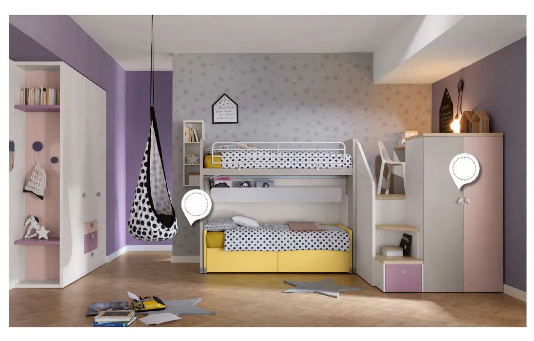 Cameretta con scrivania nella parte superiore e cabina armadio in quella inferiore Alpha Letto a Soppalco G040 di Doimo Cityline