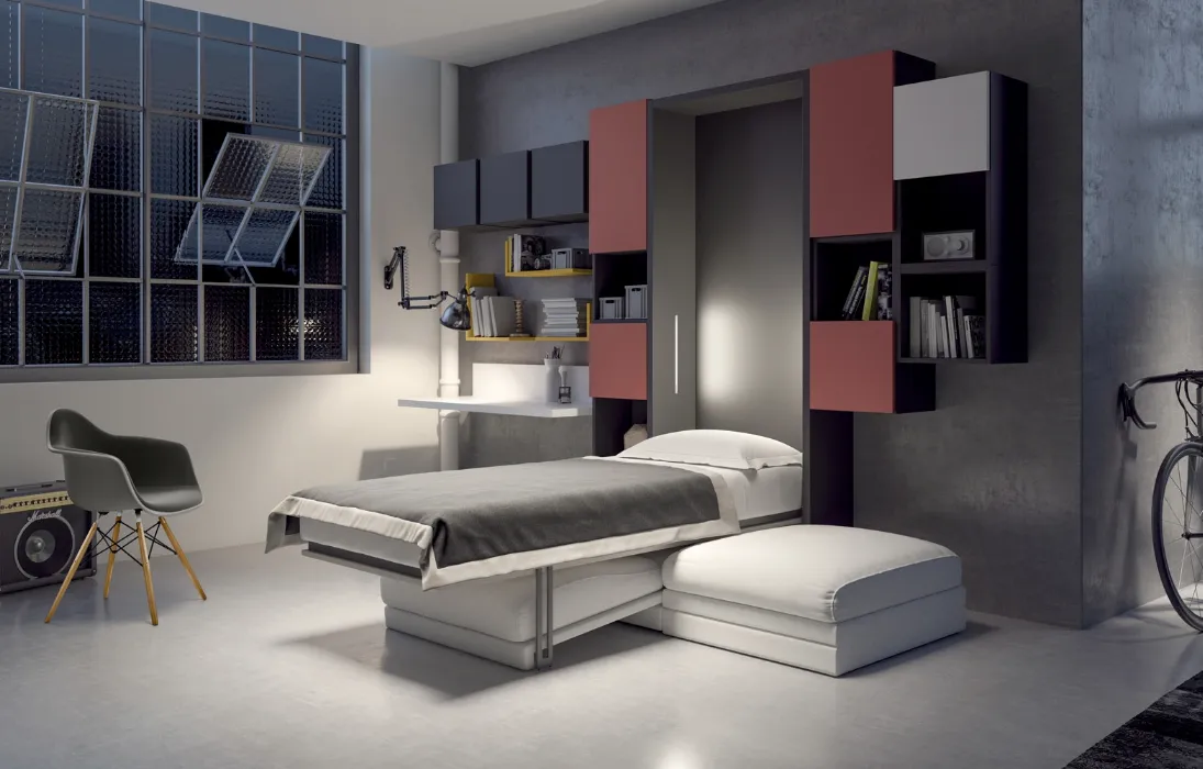 Letto singolo a scomparsa in laccato opaco Comp 269 di Tumidei