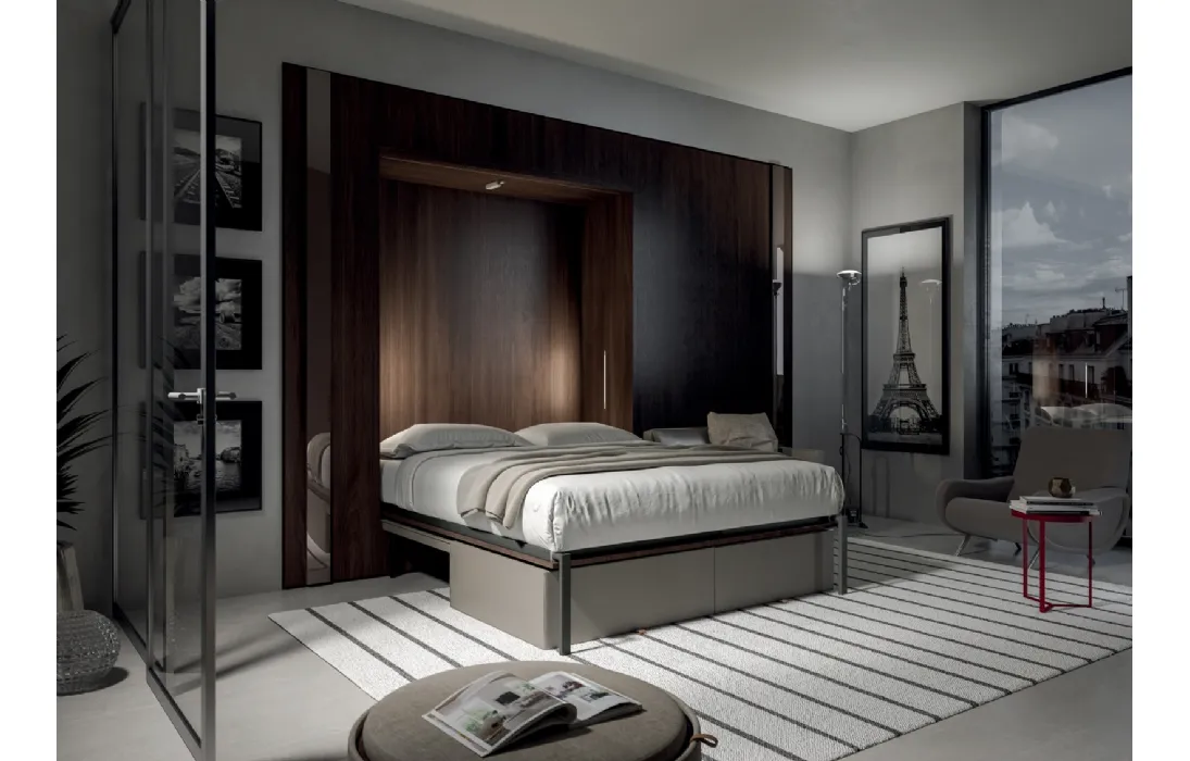 Letto a scomparsa in melaminico olmo scuro Comp 261 di Tumidei