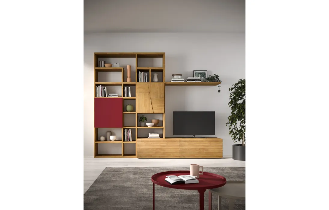 Libreria a muro in legno e laccato Mixer 01A di FGF Mobili