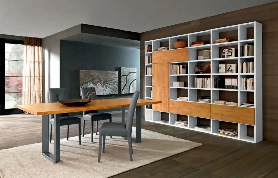 Libreria a muro Mixer CM60 in laccato bianco opaco e legno di FGF Mobili