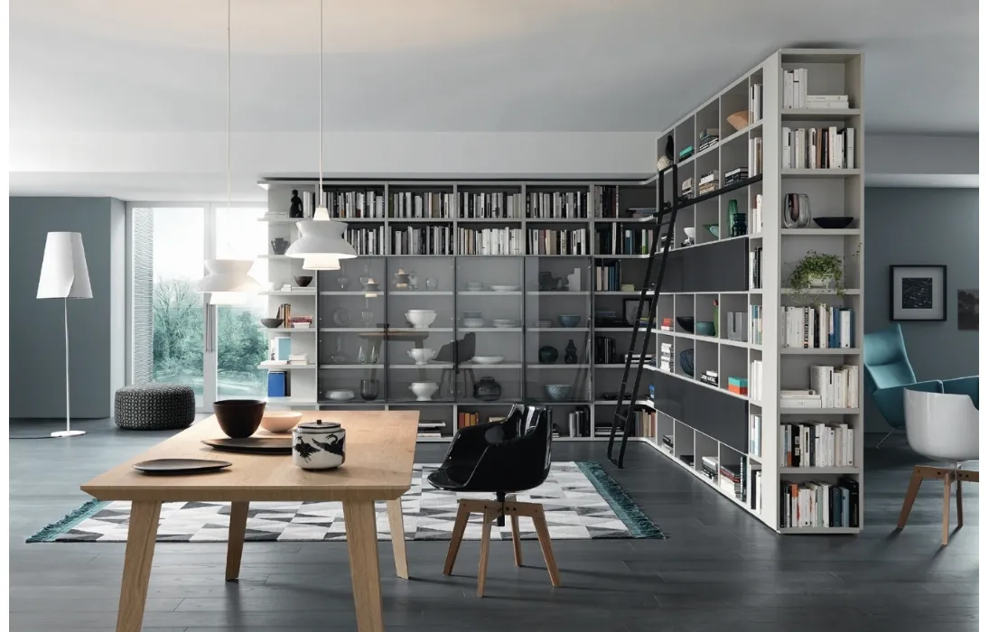 Libreria Modo Angolare Divisoria in laccato opaco e vetro di Sangiacomo