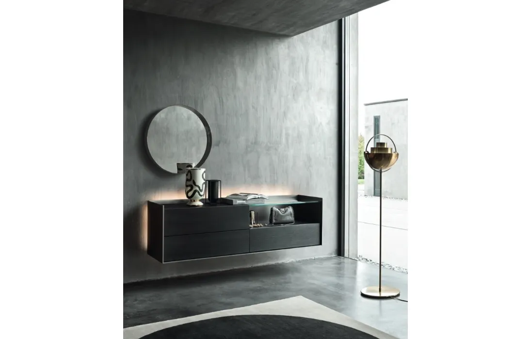 Mobile sospeso Cabaret 53B SX in Rovere carbone e top in ceramica di Sangiacomo