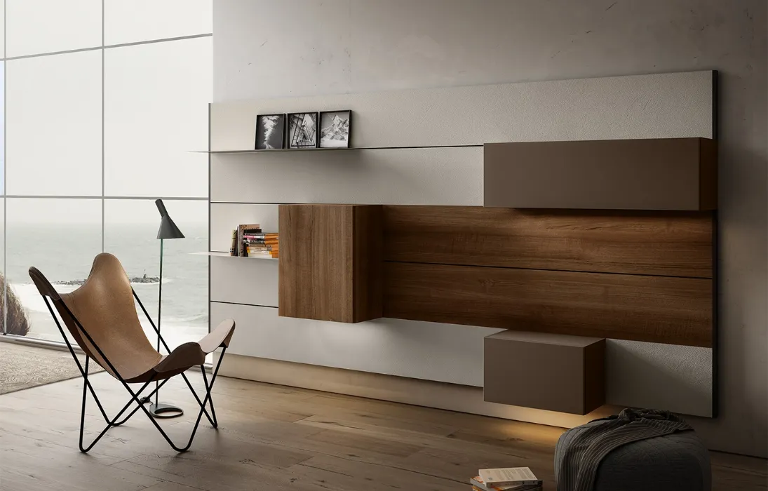 Mobile sospeso Living 01 in Noce e laccato opaco di Arredo3