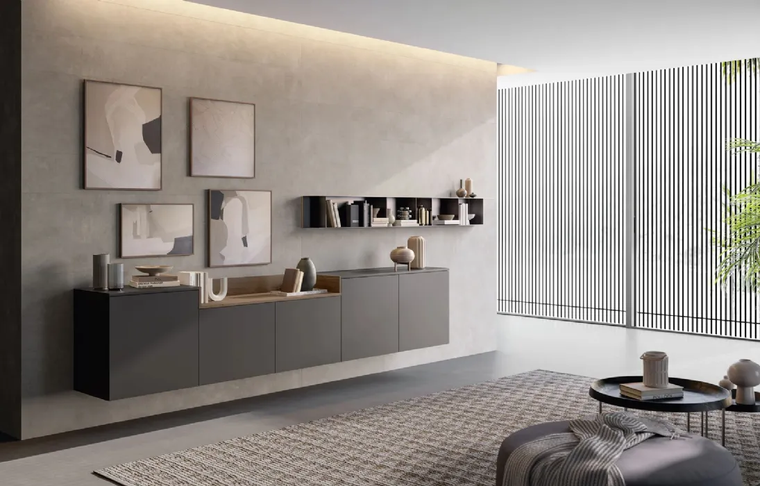 Mobile sospeso Living Time in laccato opaco di Arredo3