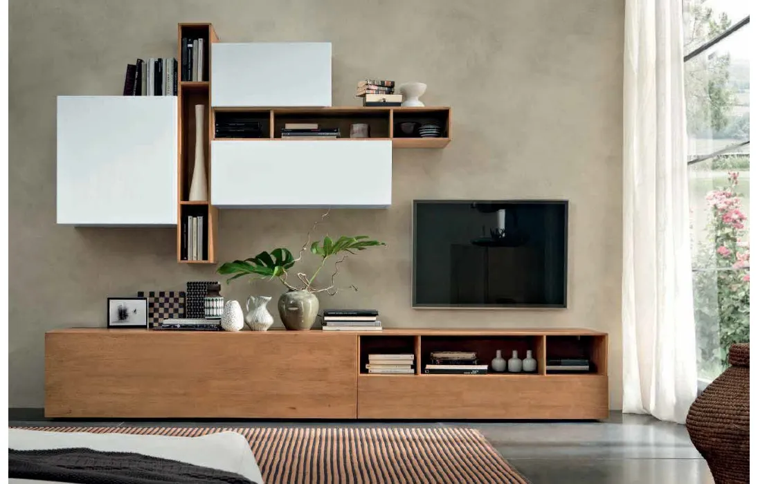 Parete Attrezzata Box C93B in legno e laccato bianco opaco di FGF Mobili