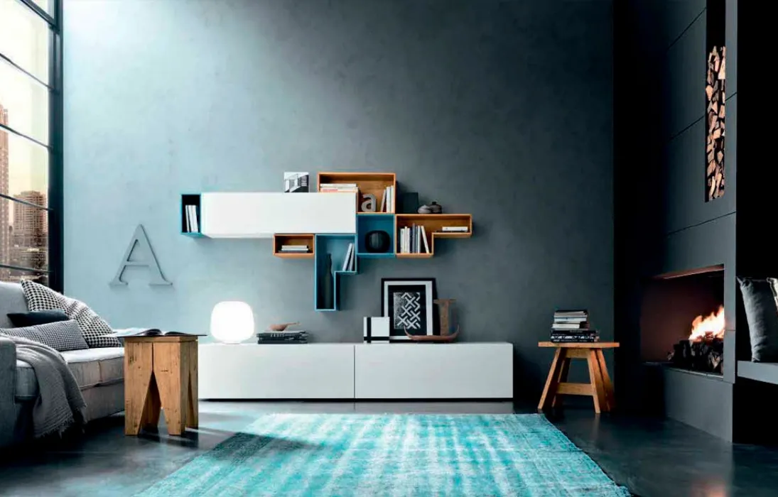 Parete attrezzata in laccato vari colori e legno Box C24B di FGF Mobili