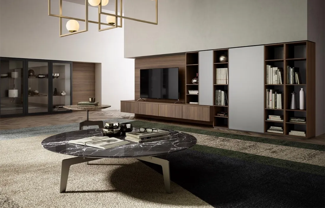 Parete Attrezzata Living 09 in legno, laccato opaco e vetro di Arredo3