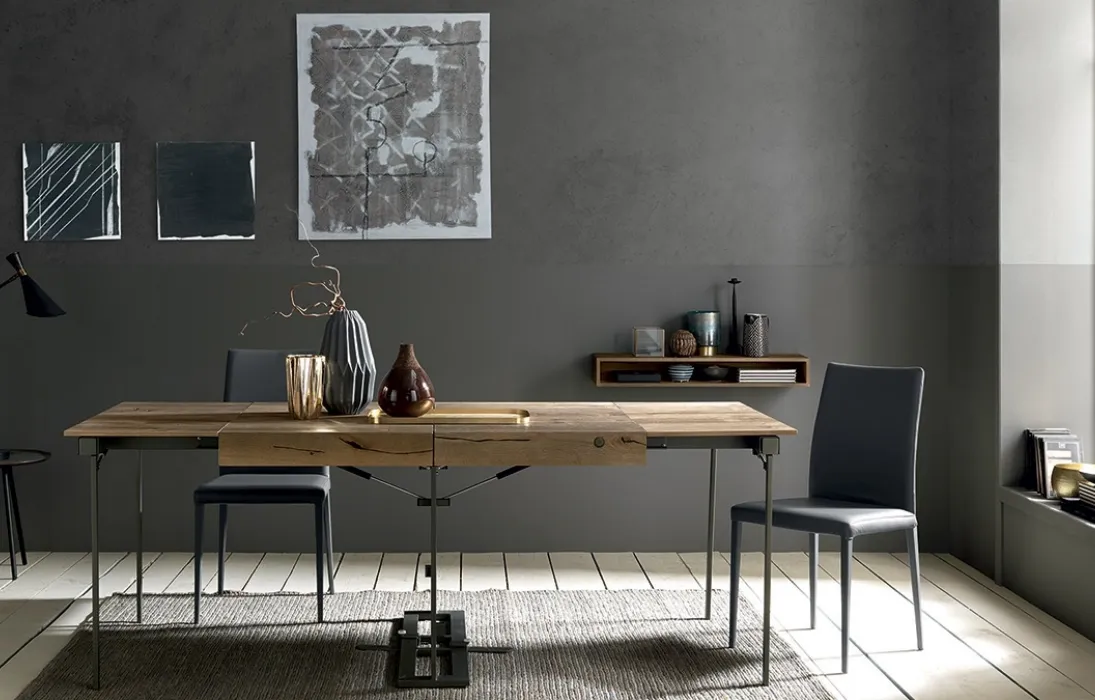 Tavolo Consolle allungabile in Rovere massiccio con struttura in metallo Davinci di Altacom