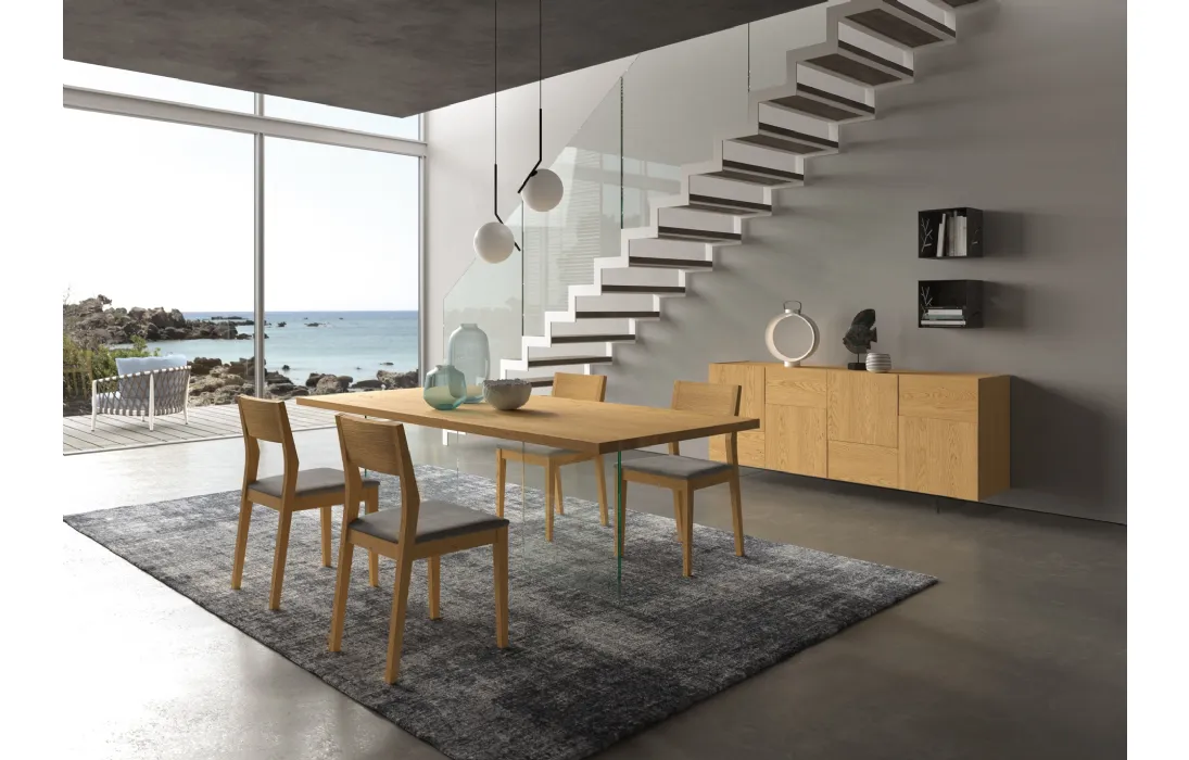 Tavolo Ghost in legno di rovere con base in vetro trasparente di FGF Mobili
