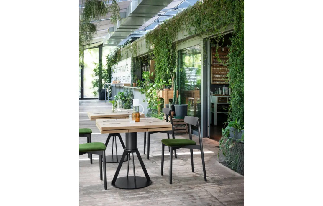 Tavolo allungabile Geronimo con top in Rovere e base laccata Nera di Miniforms