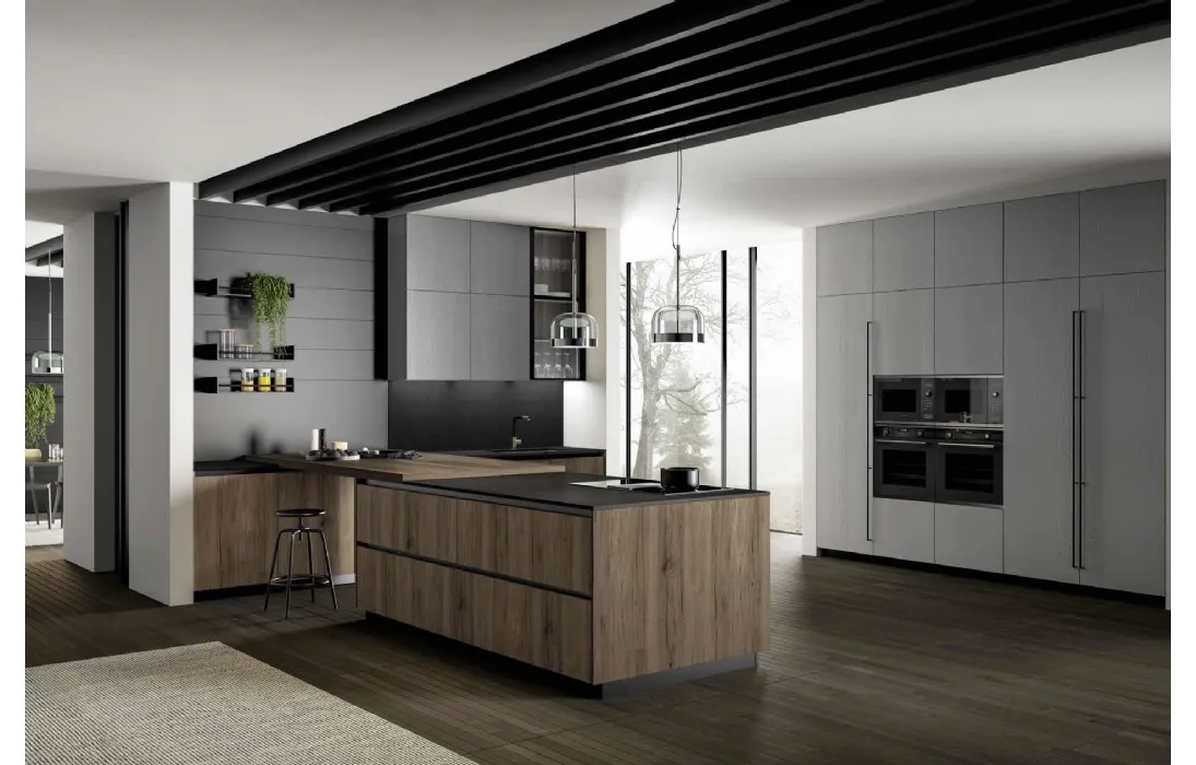 Cucina Moderna in rovere con penisola Asia 03 di Arredo3