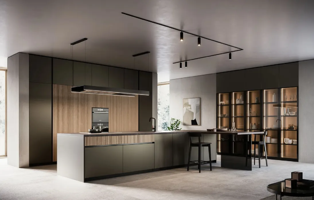 Cucina Moderna Asia con isola e penisola in laccato opaco e legno di Arredo3