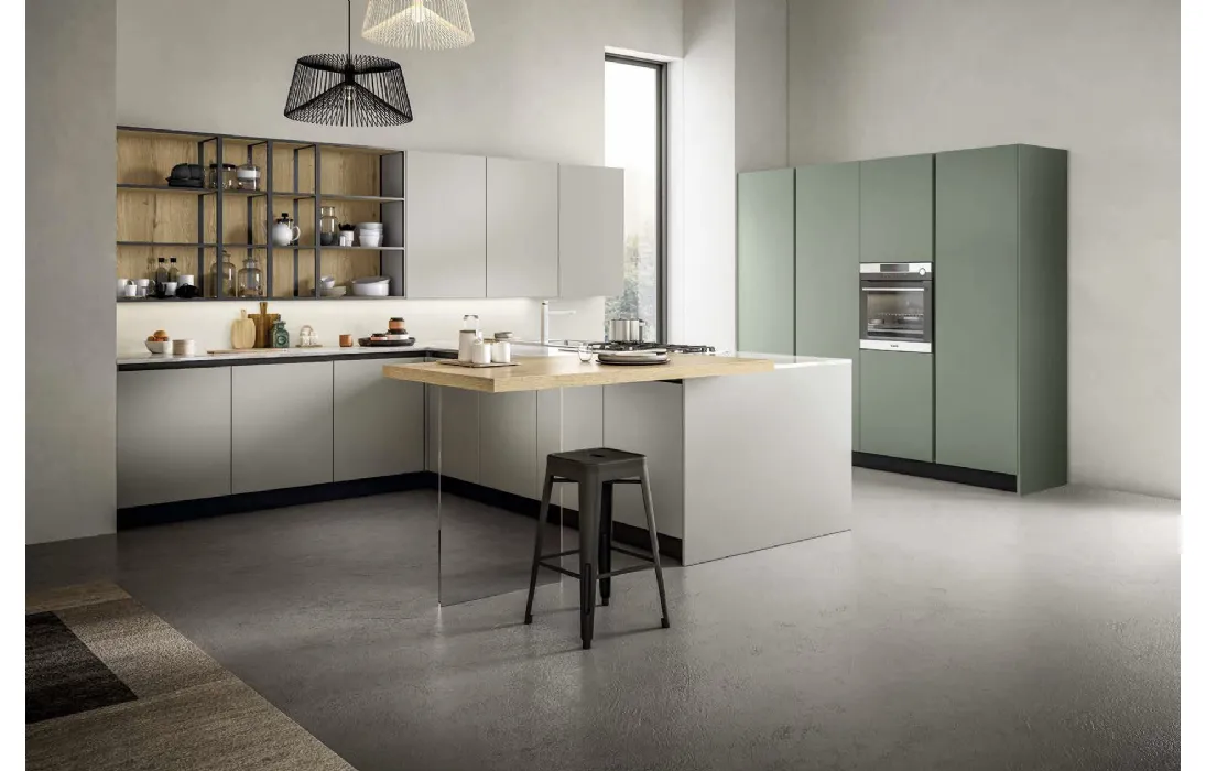 Cucina Moderna con penisola in laccato e laminato Cloe 04 di Arredo3