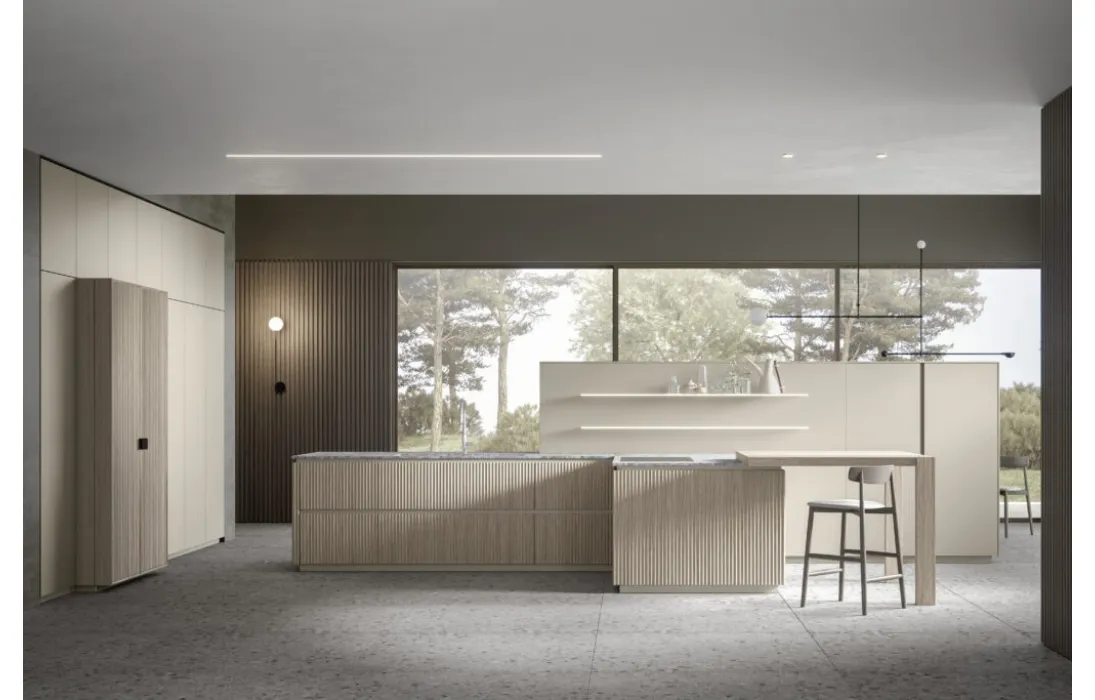 Cucina Moderna con penisola in listellare di faggio Eclettica 01 di Scandola