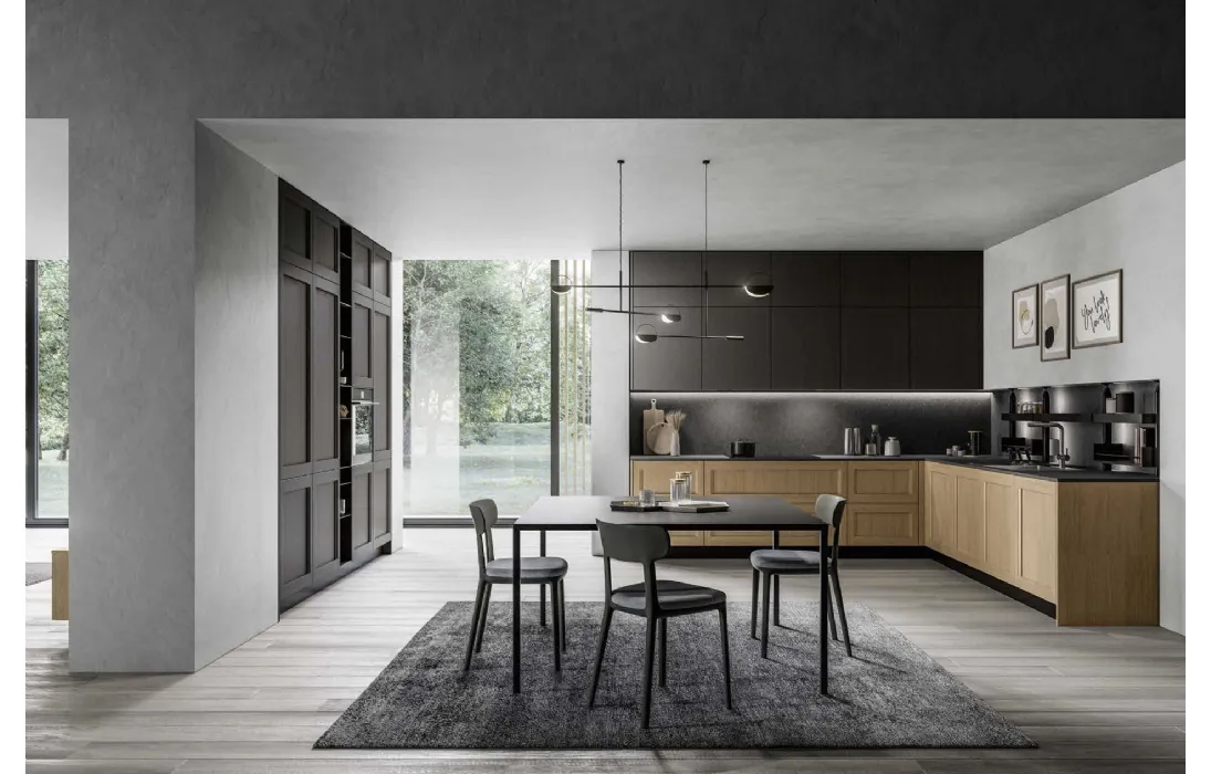 Cucina Moderna angolare in rovere brandy e laccato Frida 03 di Arredo3