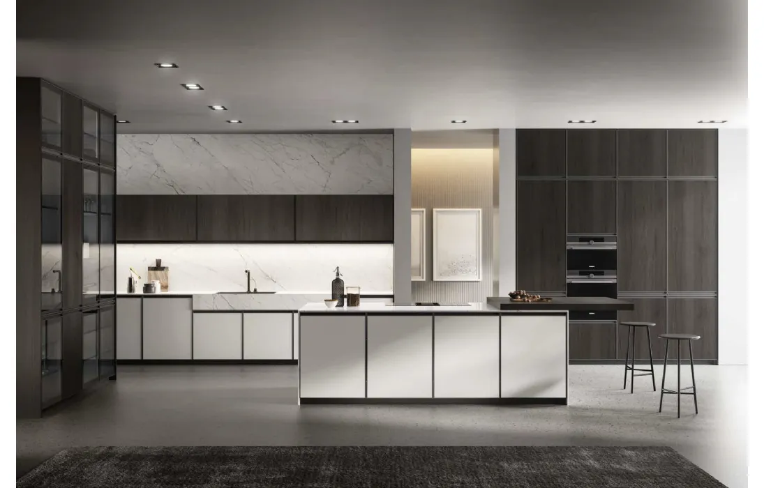 Cucina Moderna in Pet e rovere ebano con isola Kronos 02 di Arredo3