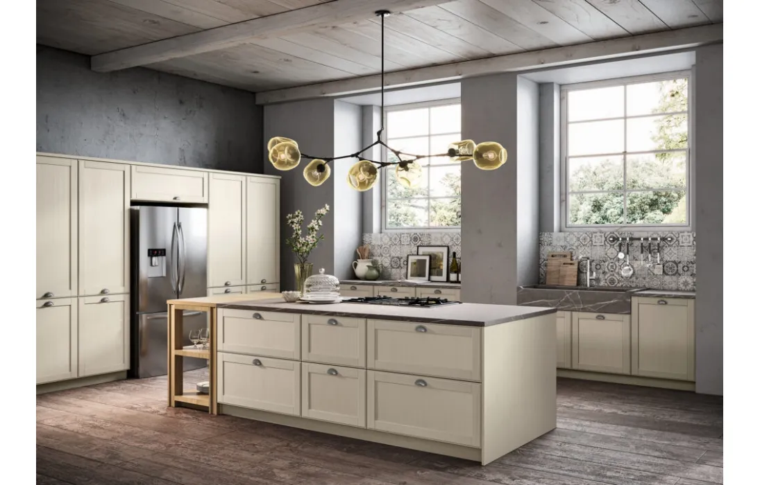 Cucina Moderna con isola in legno laccato Bianco Maestrale M09 di Scandola