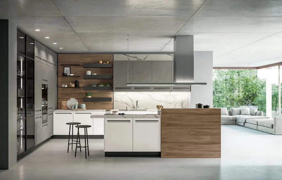 Cucina Moderna con isola Tekna 01 in pet e laminato di Arredo3