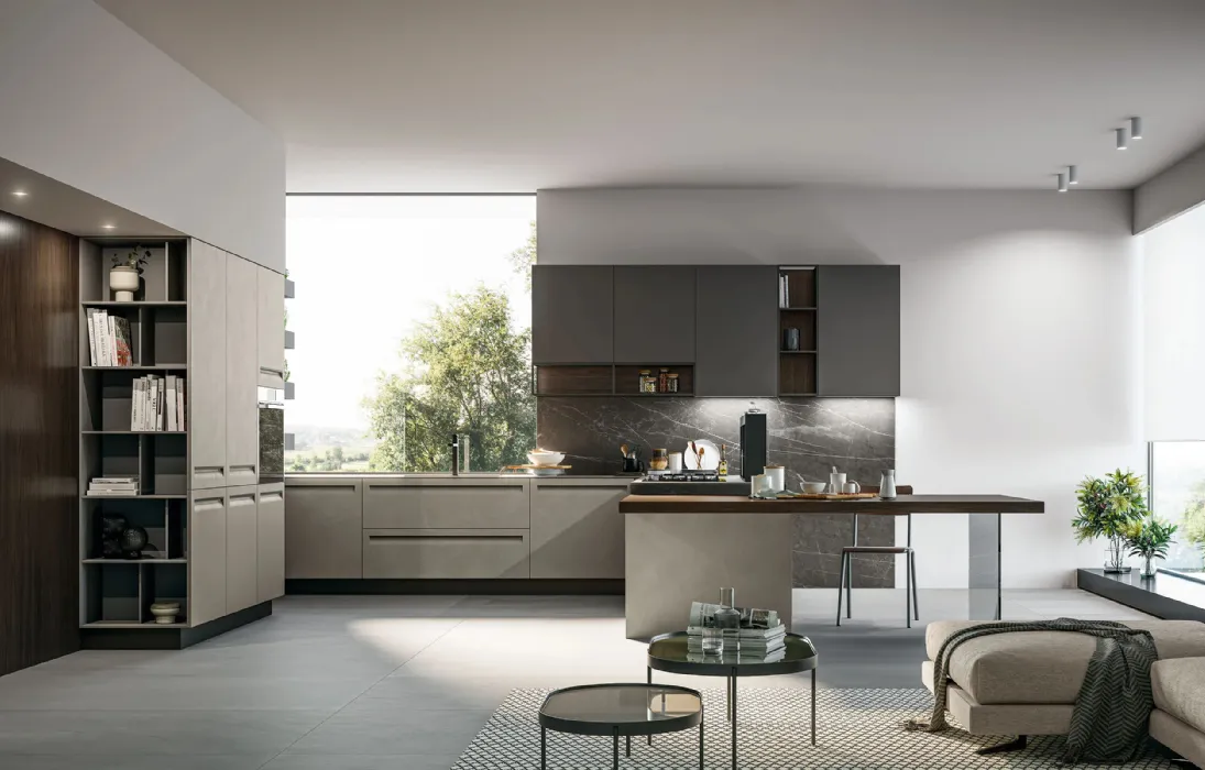 Cucina Moderna in Pet e laminato con penisola Tekna 05 di Arredo3