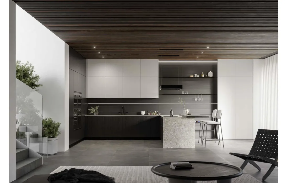 Cucina Moderna in laminato rovere e Pet con penisola Wega 01 di Arredo3