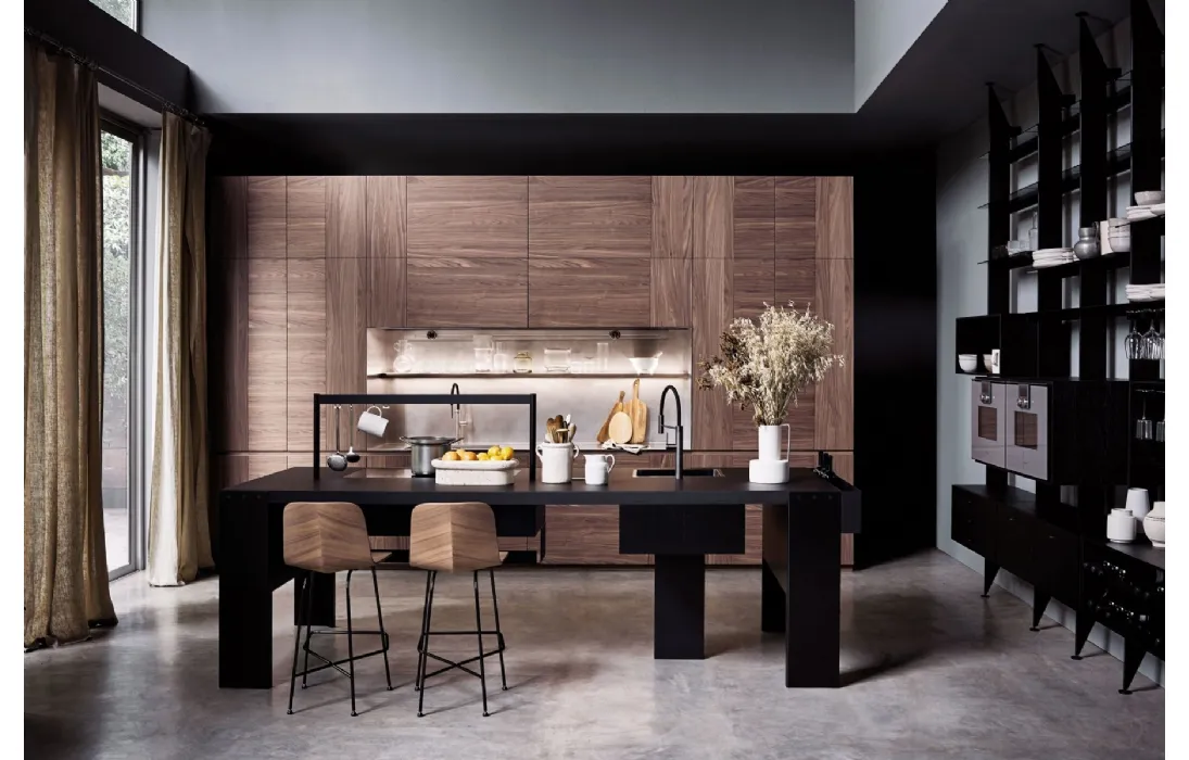 Cucina su misura lineare Intarsio Time Bridge in Noce Desaturato di Cesar
